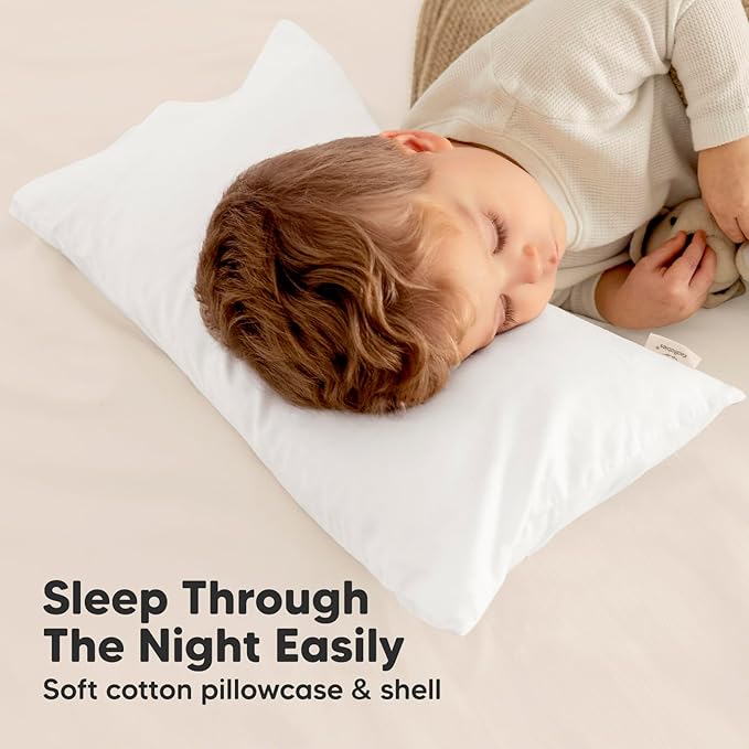 Toddler Pillow with Pillowcase - 10x18 My Little Dreamy Kids Travel Bed Pillows for Sleeping, Organic Cotton Small Pillowcase, Soft & Breathable, Machine Washable, Toddlers 2-5 years old (Soft White)