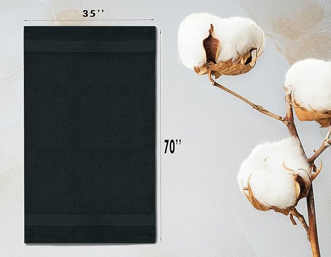 100% Cotton Luxury Bath Sheets - Pack of 2 (35" x 70") | Super Soft, Quick-Dry & Highly Absorbent Towels for Bathroom, Home, Spa & Gym (Black)