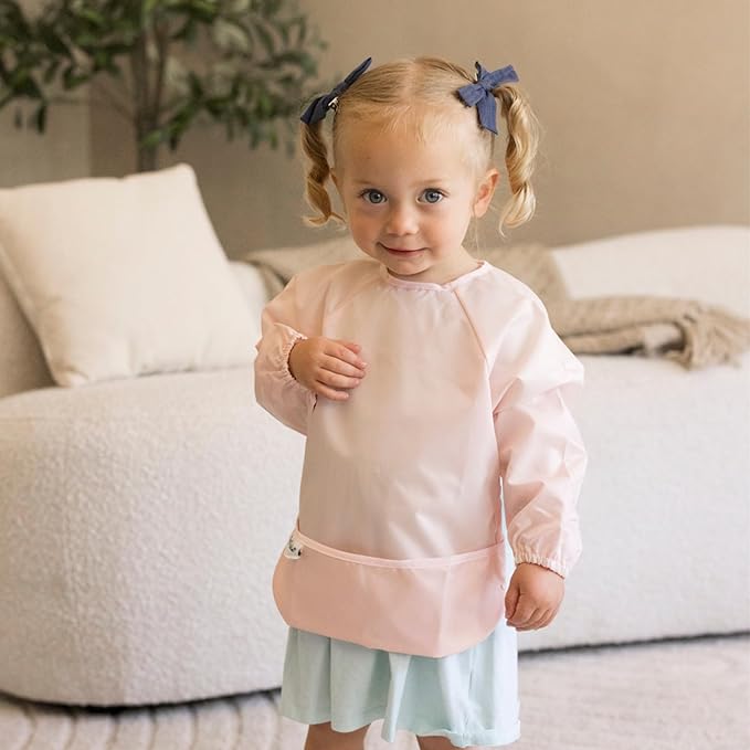 Tiny Twinkle Long Sleeve Bib for Babies & Toddlers – 2 Pack Waterproof Smock Bibs for Eating – Machine Washable & Mess-Proof, Baby Feeding Essential & Shower Must-Have (Rose Burgundy,6–24M)