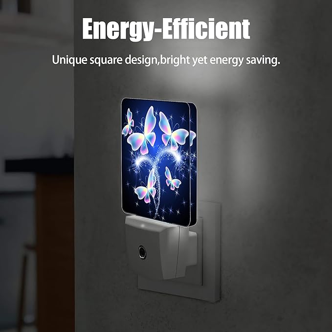 Transparent Butterfly Night Light, Glowing Firework Night Lights Plug into Wall Decor for Bedroom, Bathroom, Hallway, Kitchen, Dusk to Dawn Sensor Nightlights for Boys Girls Women Men Room Gifts