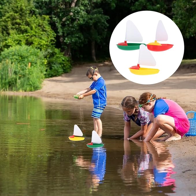 UPKOCH 3pcs Mini Plastic Sailing Boat for Kids - Bath Toys for Toddlers and Children,Bathtub Floating Pool Boats, Beach Toys ( Small, Medium & Large Sizes)