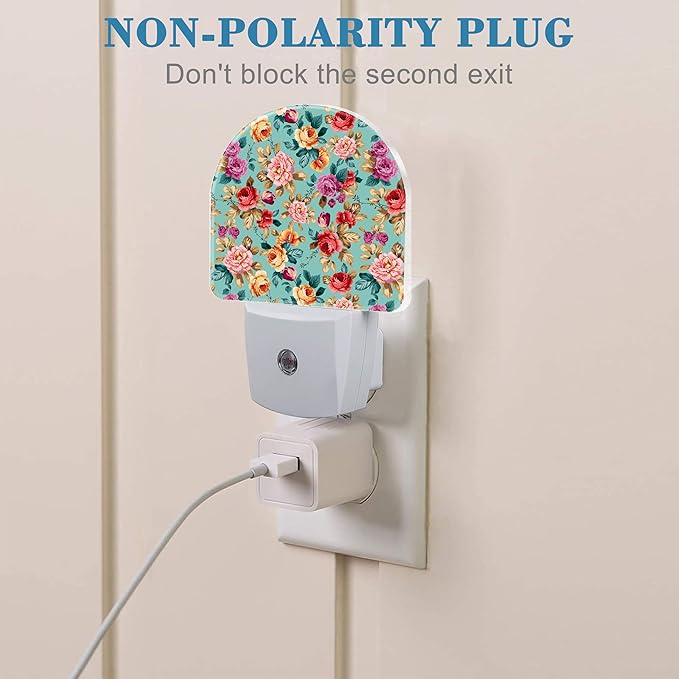 Plug in Night Lights Retro Pink Red Flowers Nightlight Plug Into Wall Dusk to Dawn Sensor LED Night Light for Kid Girls Boys Women Men Room Decor, Hallway, Kitchen, Bathroom, Nursery, Stairs