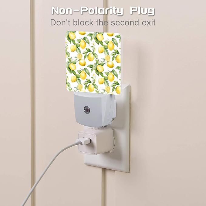 Lemon with Flowers Night Light, Fresh Lemon Fruits Floral Dusk to Dawn Night Light Plug in,0.5w Energy Saving Sleep Friendly Nightlights for Kids Boys Girls Home Decor