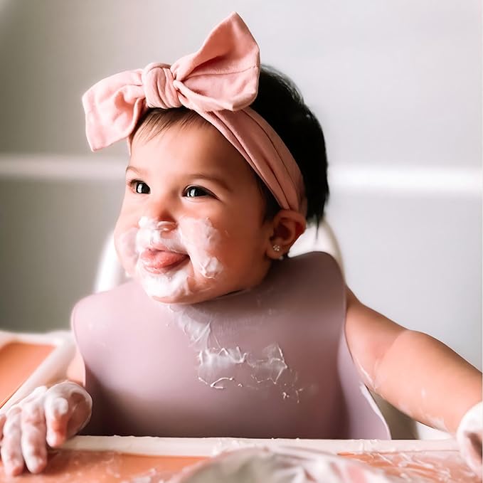 Moonkie Silicone Bibs Set Of 3, BPA Free Soft Adjustable Fit Waterproof Feeding Bibs for Babies and Toddlers(Cream/Buck/Olive Green)