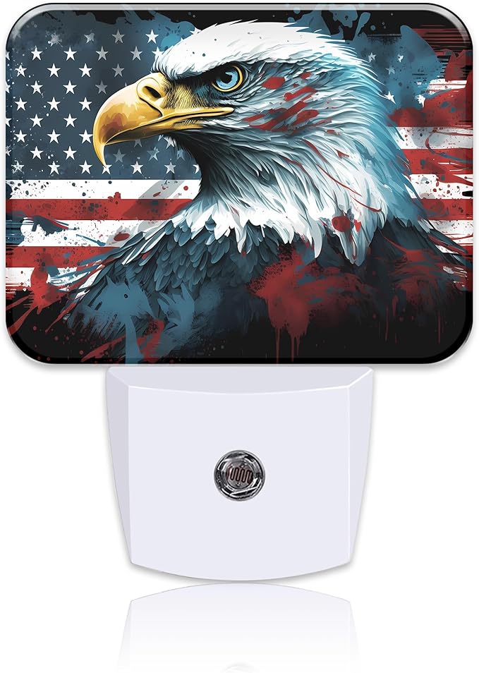 American Flag and Bald Eagle Night Light for Kids, USA Flag LED Night Light Plug into Wall with Dusk to Dawn Sensor for Girls Boys Women Men Bedroom, Hallway, Kitchen, Bathroom, Stairs Decor