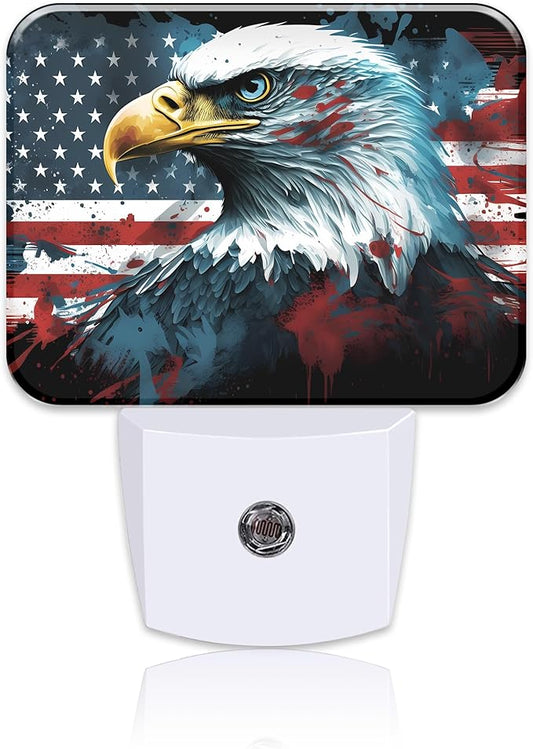 American Flag and Bald Eagle Night Light for Kids, USA Flag LED Night Light Plug into Wall with Dusk to Dawn Sensor for Girls Boys Women Men Bedroom, Hallway, Kitchen, Bathroom, Stairs Decor
