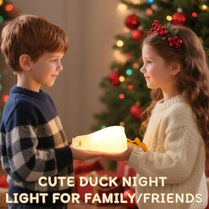 Silicone Night Light for Kids - Squishy Duck Lamp, 3-Level Dimmable & Rechargeable Baby Night Light for Breastfeeding & Nursery | Touch Control, Lying Flat Design, Toddler Safe (Ducky Lay Light)