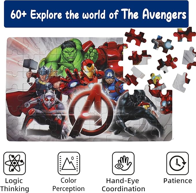 Jigsaw Puzzles for Kids Ages 4-8 in Reusable Metal Box,60 Pieces Puzzle Toys for Children Girls & Boys,Learning Educational Kids Puzzles Toys Preschool Puzzles (0682)