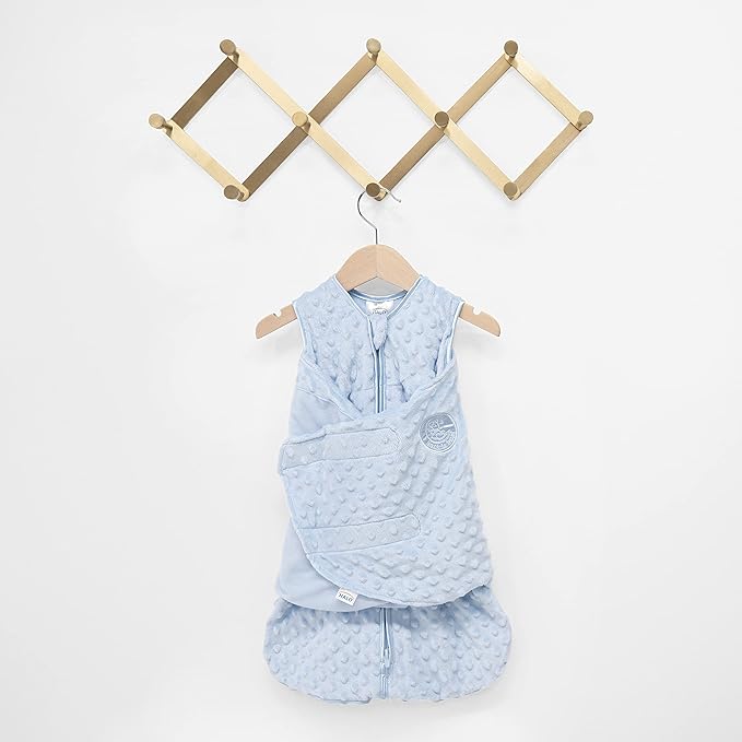 HALO Sleepsack Swaddle Plush Dot Velboa, 3-Way Adjustable Swaddle Blanket, TOG 3.0 for Cool Climates, Blue, Newborn, 0-3 Months