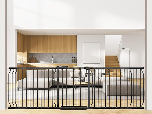 Extra Wide Baby Gate 85.8-104.5 Inch, Pressure Mounted No Drilling, for Stairs & Doorways, Metal Black Indoor Safety Gate for Kids and Dogs