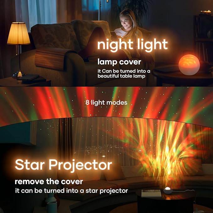 Galaxy Projector for Bedroom, Star Night Light with White Noise & Bluetooth Music, Aurora Remote Control & Timing, Party, Home (White)