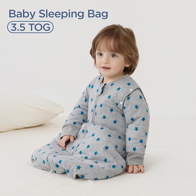 Duomiaomiao 3.5 TOG Baby Sleep Sack 100% Cotton Winter Long Sleeve Baby Wearable Blanket, Super Warm Quilted Comfy Toddler Sleeping Sack