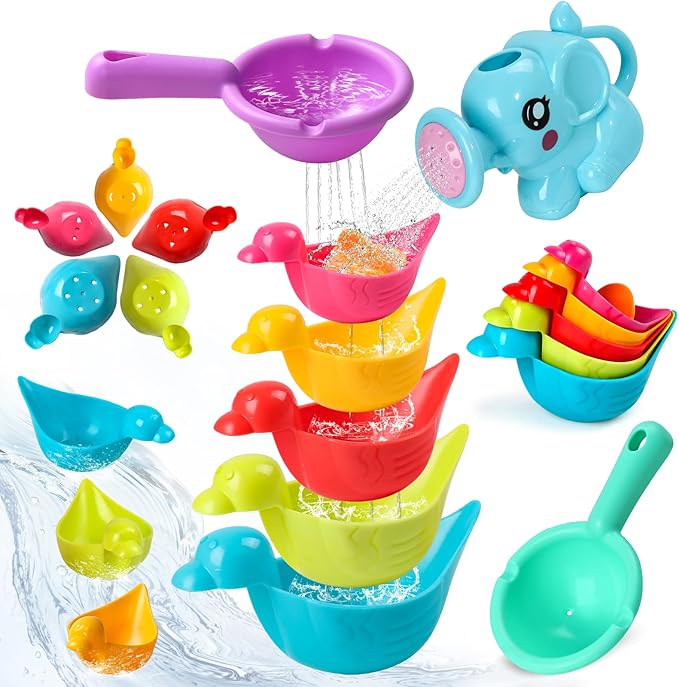 Fajiabao Baby Bath Toys for Kids Ages 1-3 8 PCS Toddler Bath Toys Mold Free with Floating Ducks & Water Toys in Bathtub for 1 2 3 4 5 6 Christmas Birthday Gifts