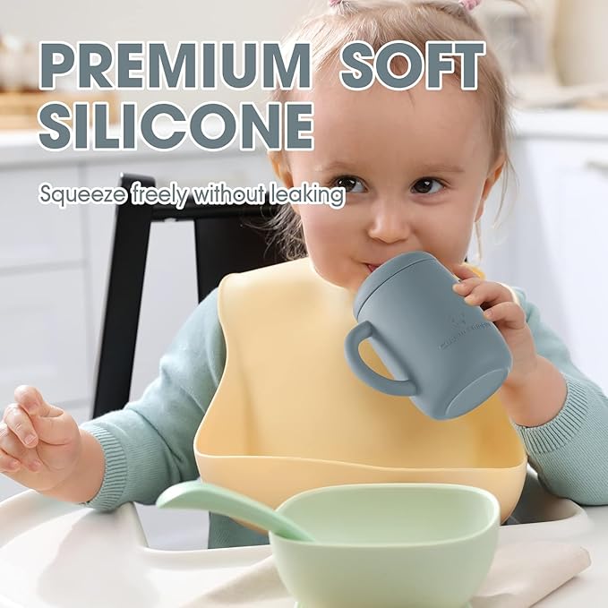 Cuddle Campus Sippy Cups 7OZ, [4 in 1] Baby Cups, Shatterproof Silicone Straw Cup,Open Cup for 6M, 6M+,6-12 Months,1/1+ Year Old Baby,Toddler