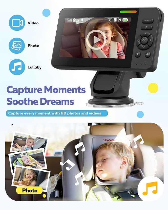 Wireless Baby Car Camera with 1080P Advanced Night Vision and 32H Battery, No Wi-Fi Needed Easy Setup Car Baby Monitor with Video Recording Adjustable Angle, Newborns Travel Essentials Gifts