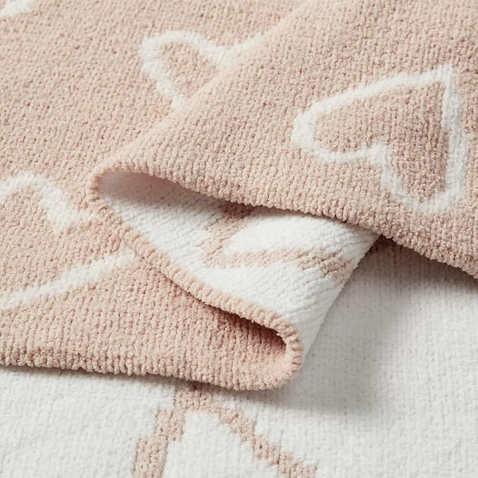 CREVENT 30"X40" Cozy Soft Warm Chenille Baby Blanket for Girls Boys, Newborn Essentials for Infant, Baby Shower Receiving Gift - Pink Heart