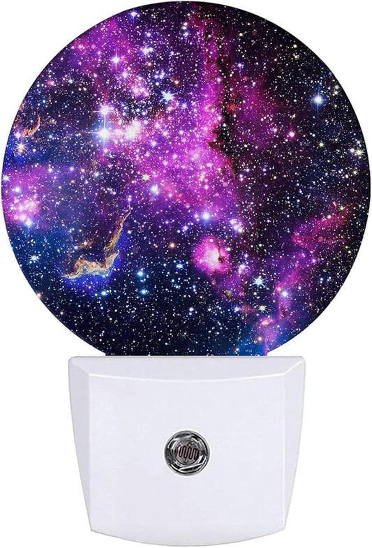 Starry Sky Night Light Purple Galaxy Space Night Lights LED Lamp Round Plug into Wall Nightlight with Dusk to Dawn Sensor Home Hallway Stairway Kitchen Decor