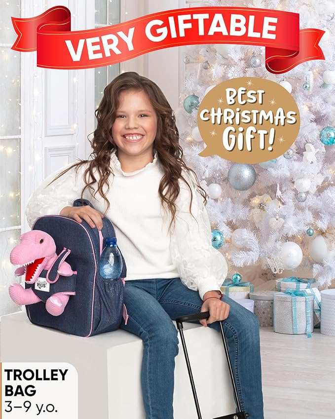 Toddler Luggage w Pink Dinosaur Toys, Kids Rolling Backpack for Girls, Boys, Toddler Suitcase, Gifts for 3 4 5 6 Year Old