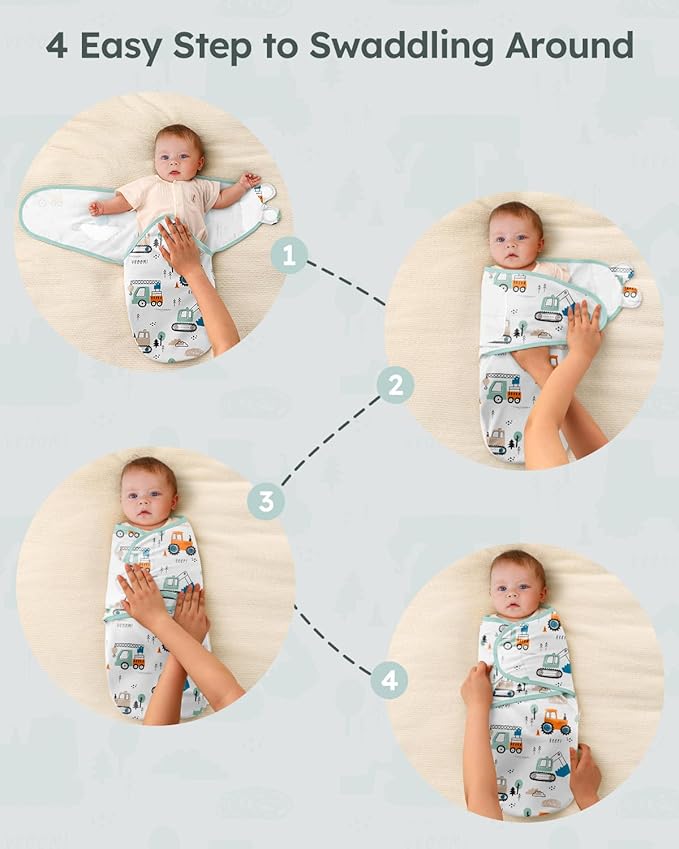 Baby Swaddles for Newborns with Zipper, 100% Cotton Newborn Swaddle Sack, 3 Pack Baby Swaddles 3-6 Months Swaddle Sleep Sack for Newborn Baby Boy Girl Green Excavator