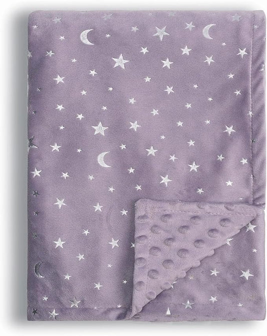 Baby Blanket for Boys Girls Soft Minky with Double Layer Dotted Backing, Star and Moon Printed 30 x 40 Inch Receiving Blanket (Violet)