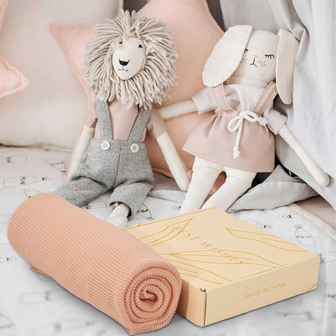 Personalized Baby Blanket, Embroidered Name, 100% Cotton Handmade Custom Blanket, 350GSM Knit Blankets, Newborn Boy Or Girl Baby Gift