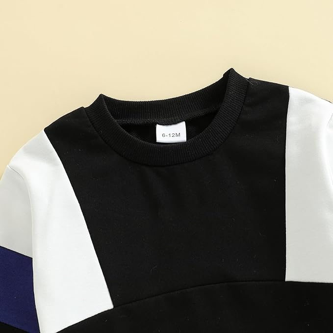 Kupretty Toddler Baby Boy Fall Winter Clothes Color Block Long Sleeve Sweatshirt Pullover Tops + Joggers Pants Outfit Set