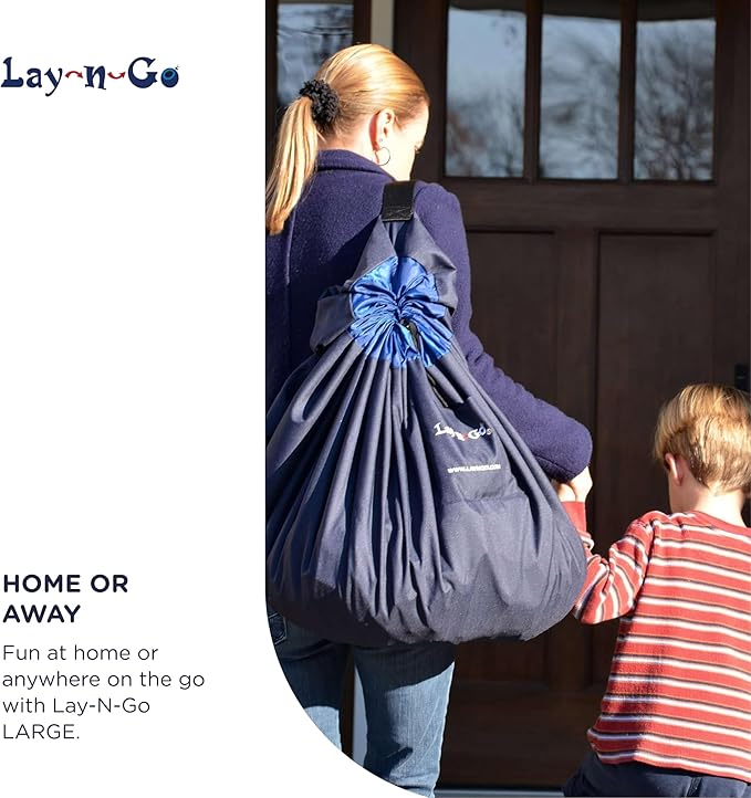 Lay-n-Go 2-in-1 Small Portable Drawstring Toys Storage Organizer and Play Mat for Room and Travel, Made for Kids and Toddlers with a Durable Patented Design