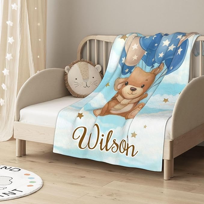Personalized Baby Blanket for Boys Girls, Ultra Soft Cozy Custom Baby Blanket with Name for Kids Toddlers Fleece Bed Throw Blanket for Newborn Kids for Birthday Christmas Customized