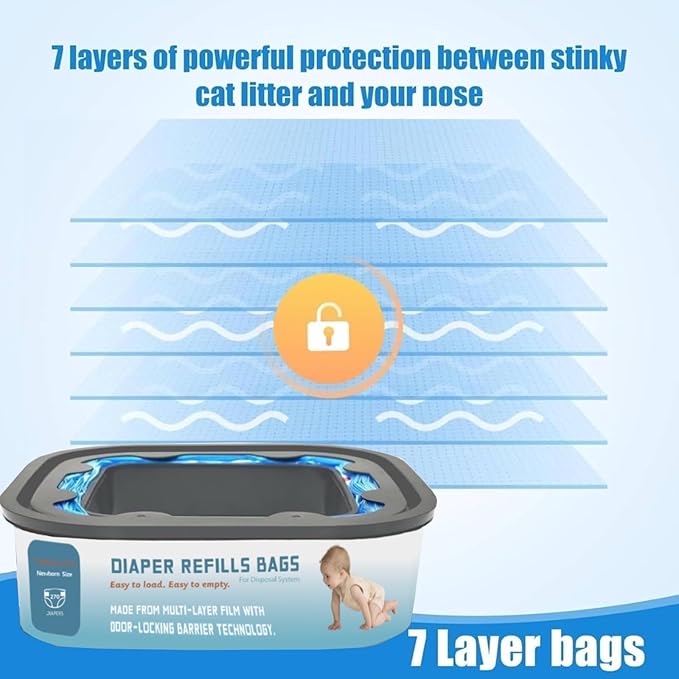 Standard Square Refills Disposal Bags Refill Compatible with Genie Diaper Compact, Select Pails (Not Fit Classic Version Pails), Hold Up to 270 Newborn-Sized Diapers Per Refill, 6 Pack