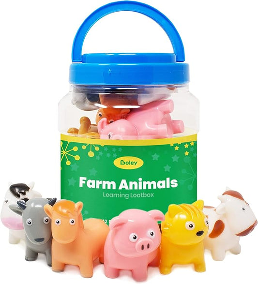 Boley Farm Animals Bath Toys Bucket - Includes 12 Colorful Fun Free Bathtub Toys & Pool Toys for Kids & Toddlers Ages 2 and Up!