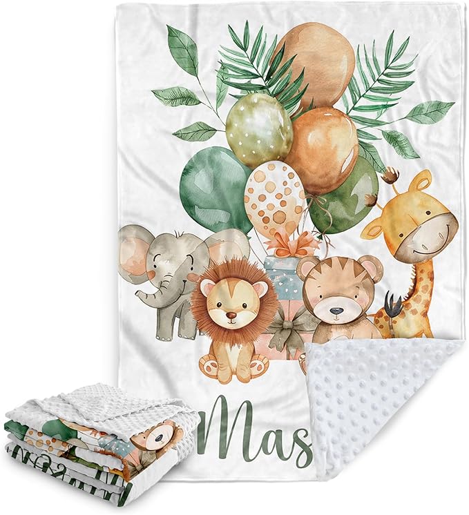 Personalized Baby Blanket with Name – Soft Double Layer Dotted Backing Custom Baby Blankets for Newborn Boys Girls, Forest Animals Flannel Receiving Swaddle, Idea(60"x80")