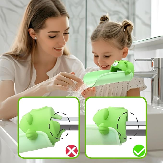 Skyroku Toddler Faucet Extender with Temperature Sensor – Safe Silicone & PP, Fits Most Bathroom & Kitchen Faucets, Easy Install, Water Temperature Warning – Ideal for Toddlers(Green)