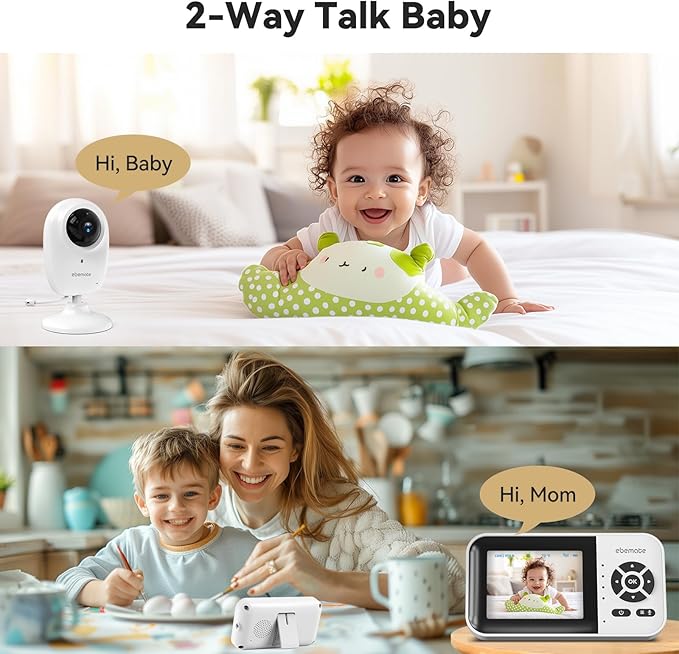 ebemate WiFi Video Baby Monitor with 2 Camera,2.8" Display with 1200Ft Long Range,WiFi On/Off,1080P No Glow Night Vision,2-Way Talk Baby Cam Monitoring EBS28-2