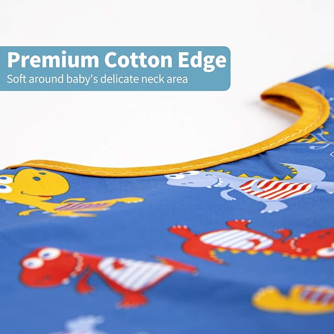 Long Sleeve Bibs For Babies 6-24 Months Full Coverage Shirt Bib for Baby Boys Girls Waterproof Smock Bibs with Sleeves Toddler Mess Free Bib for Eating with Pocket, 3 Pack