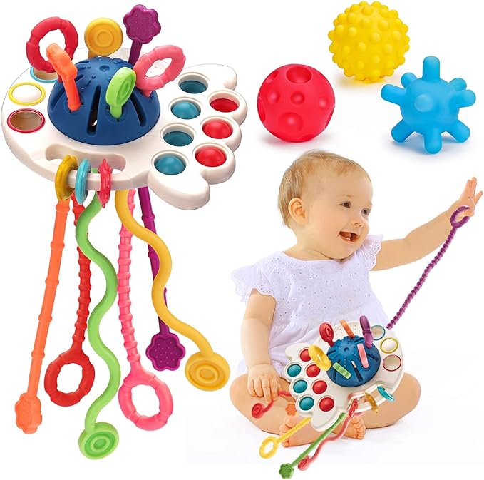 Baby Sensory Montessori Toys for 18 Months Sensory Balls Pull String Toys for Babies Teething Developmental Toy for Boys Girls Christmas Birthday Gifts Infant