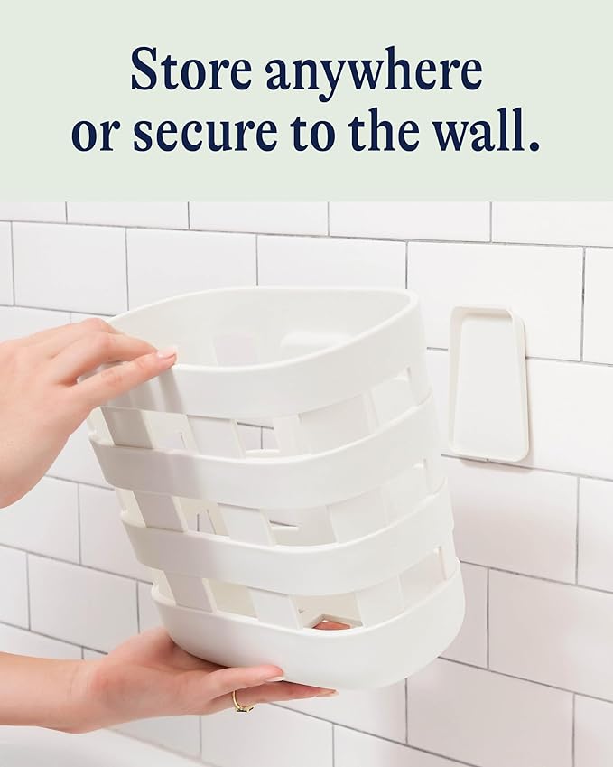 Lalo Bath Time Storage Bin - Keep Items Organized & Dry with Non-Toxic Plastic, Easy Cleanup, Removable Drying Bin, Woven Baby Organizer, Secure Wall Attachment, 9 x 5.5 x 8.5 in - Coconut