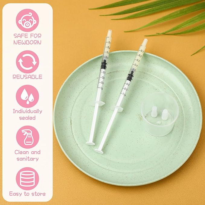 Trelaco Colostrum Collector Kit Include Sterile Sealed Breast Milk Syringes with Caps No Needle Colostrum Syringes Stickers 1 Measuring Cup Harvesting Collection for Breastmilk(100 Sets,1 ml)