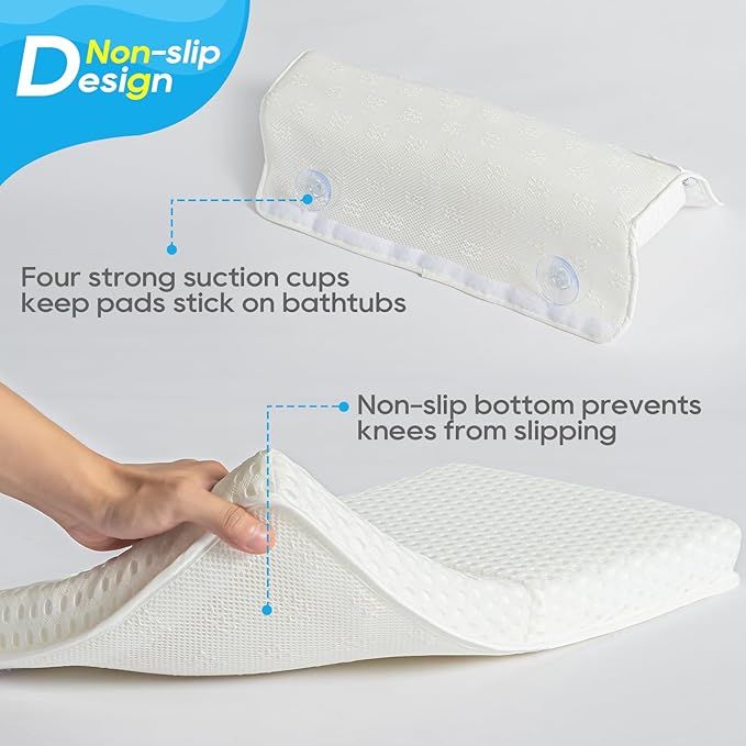 OS OMYSTYLE Baby Bath Kneeler and Elbow Rest Pad Set, 1.5'' Thick Quickly Dry Bathtub Kneeler Pad with Baby Toys & Bath Accessories Organizer, Kneeling and Elbow for Tub, Non-Slip Mat(White)