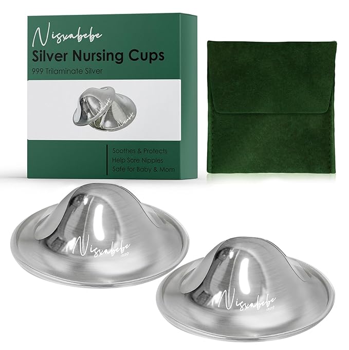 The Original Silver Nursing Cups - Nipple Shields for Nursing Newborn, Newborn Breastfeeding Must Haves for Soothe and Protect Your Nursing Nipples - Trilaminate 999 Silver（Regular）