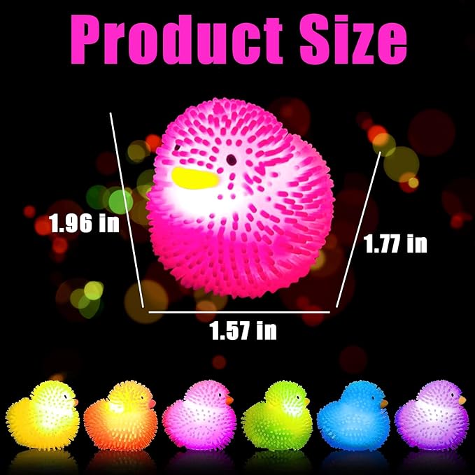 18Pcs LED Light Up Rubber Duck,Puffer Ball Flashing Bath Ducks,Glow Toy Mardi Gras Rubber Ducks Cute Ducklings are Suitable for Birthday Party Gift,Summer Beach Activities,Classroom Prizes,Bath Toy