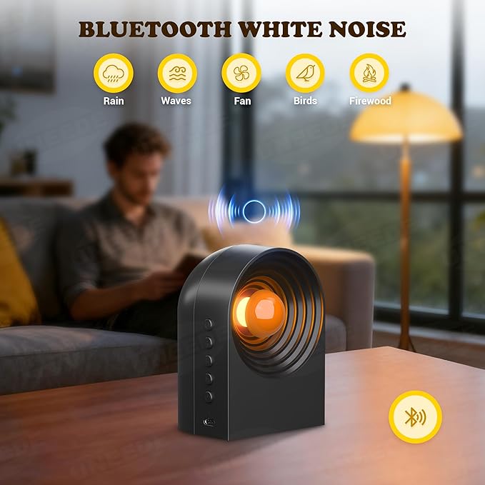 UNEEDE White Noise Sound Machine with Bluetooth Functionality, Night Light, Portable Bluetooth Speaker with Noise Canceling for Office & Sleeping, Meditation, Gathering (Black)