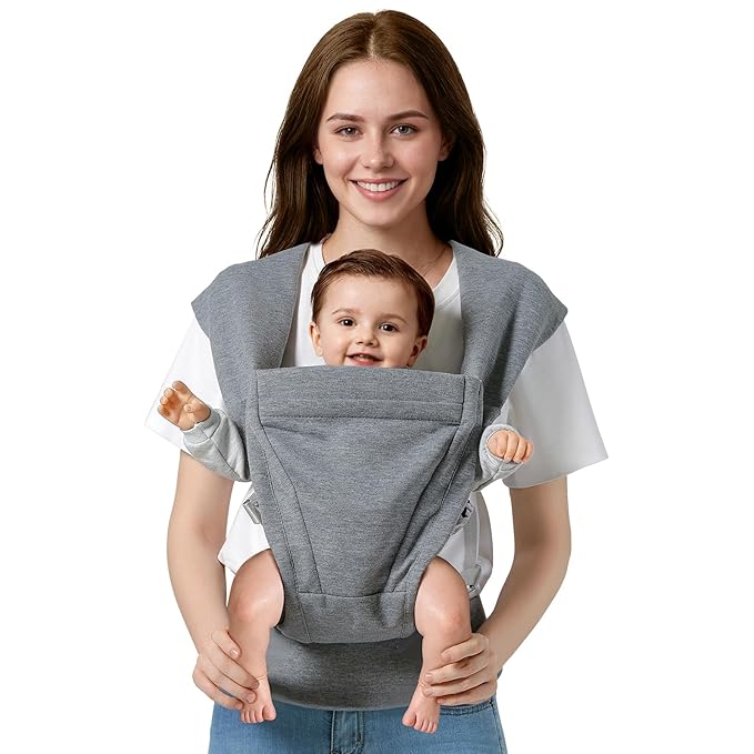 Baby Carrier Newborn to Toddler Baby Wraps Carriers(7-30lbs), Newborn Carrier with Head Support, Infant Holder Carrier with Enhanced Lumbar Support, Light Grey