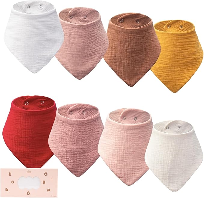 Baby Bibs 8-Pack - Adjustable Cotton Drool Bibs, Waterproof & Absorbent for Newborn to Toddler, Unisex Boys & Girls
