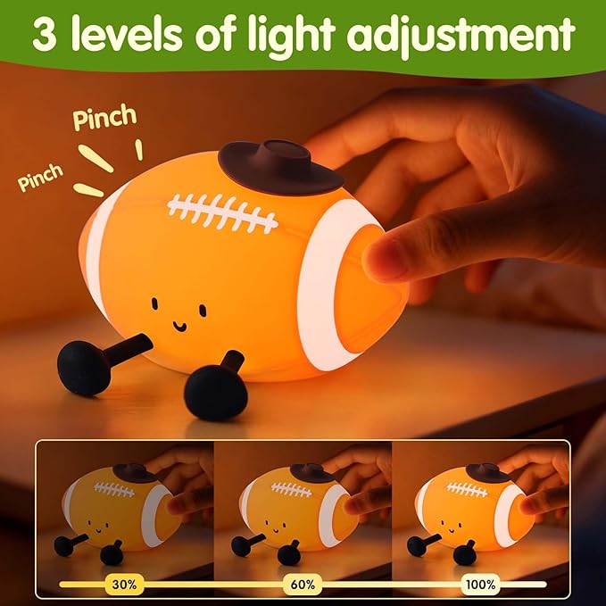 YISUN Football Night Light, Soft Silicone Nursery Night Lamp, Rechargeable Dimmable Rugby Night Lights with Timer, Cute Night Lights for Kids Room Decor Birthday Christmas Gifts