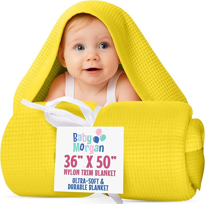 Blankets - Thermal Waffle Warm Baby Blanket for Crib - Soft and Cozy Baby Crib Blanket for Nursery, Stroller, or Naptime Comfort - Ideal Shower Gift - Yellow, Nylon Trim (36" x 50")