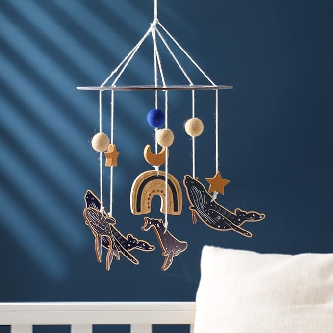 Crib Mobile Baby Nursery Mobiles | Baby Mobile for Crib | Handmade Nursery Crib Mobile | Ocean Whale Theme Hanging Decor for Boys Girls Bedroom Cot Cabin (Blue Whale)