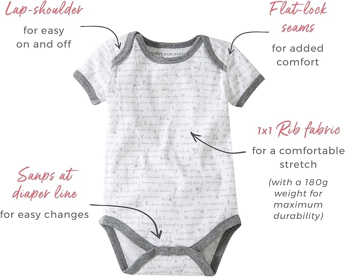 Burt's Bees Baby Organic Cotton Bodysuits – Baby Boy & Girl Short and Long Sleeve One-Pieces, 5-Pack