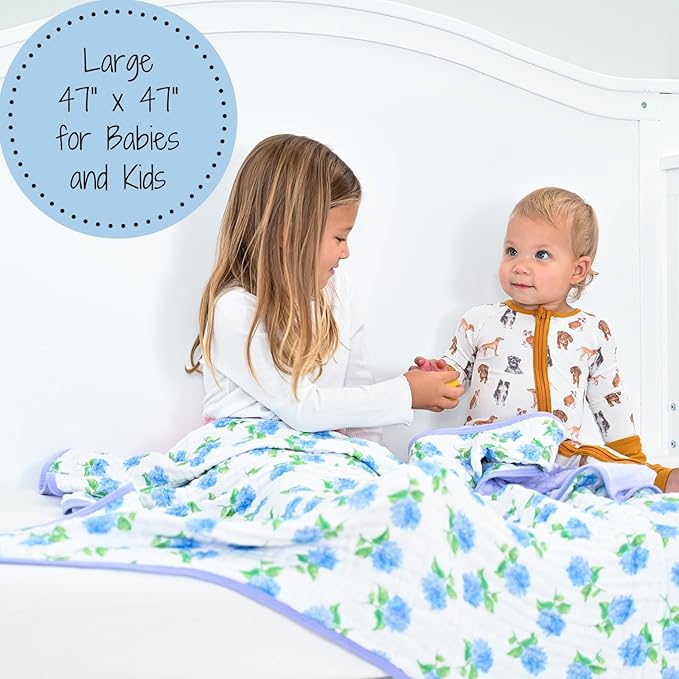LollyBanks Muslin Baby Blanket 100% Organic Cotton, Muslin Quilt Lightweight, Toddler Blanket for Girls, 6 Layers Baby Blankets 47"x 47", Soft Nursery Receiving Blankets (Hydrangea Print)