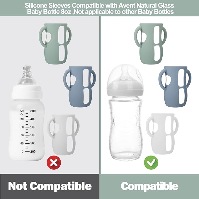 BUSOHA 3 Pack Silicone Sleeves for Avent Baby Bottles - Anti Breakage Baby Bottle Holder with Handle for Avent Natural Glass Baby Bottles,Compatible with Avent Baby Bottle,8 OZ