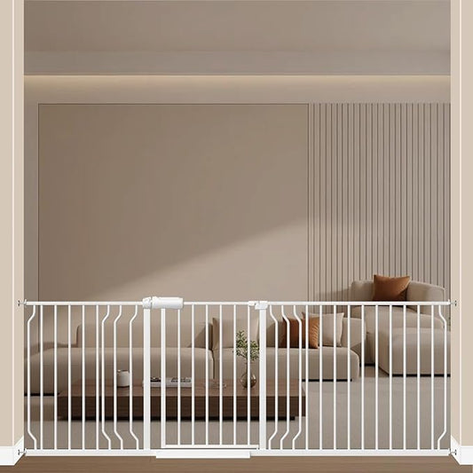 ALLAIBB Extra Wide Pressure Mount Baby Gate Auto Close White Metal Child Dog Pet Safety Gates with Walk Through for Stairs,Doorways,Kitchen and Living Room (71.65-85.03"/182-218cm)